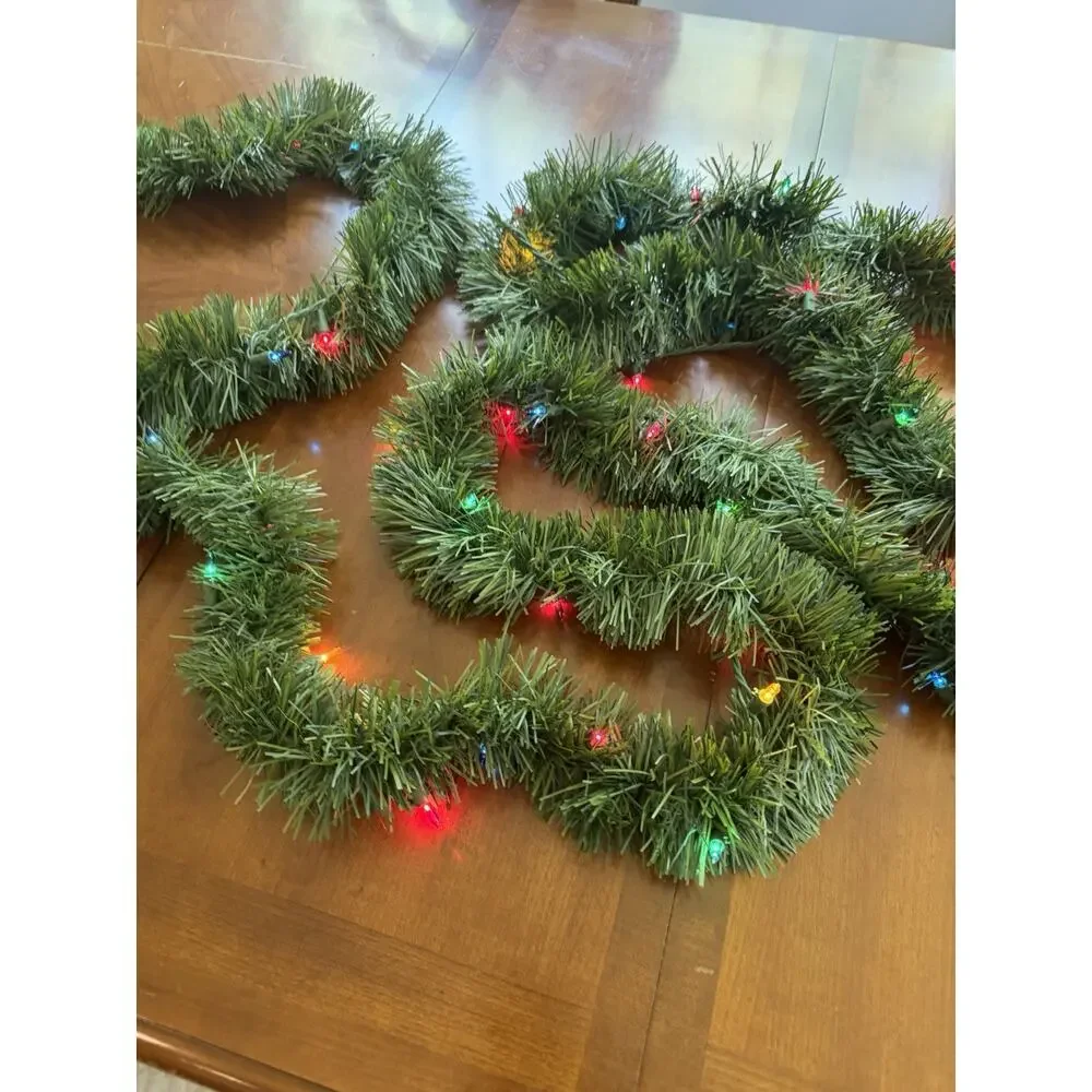 Artificial Christmas Garland With Multicolor Lights 24 Feet Green Door Decor